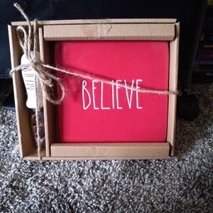 Rae Dunn "Believe" Cheese Plate and Knife Set